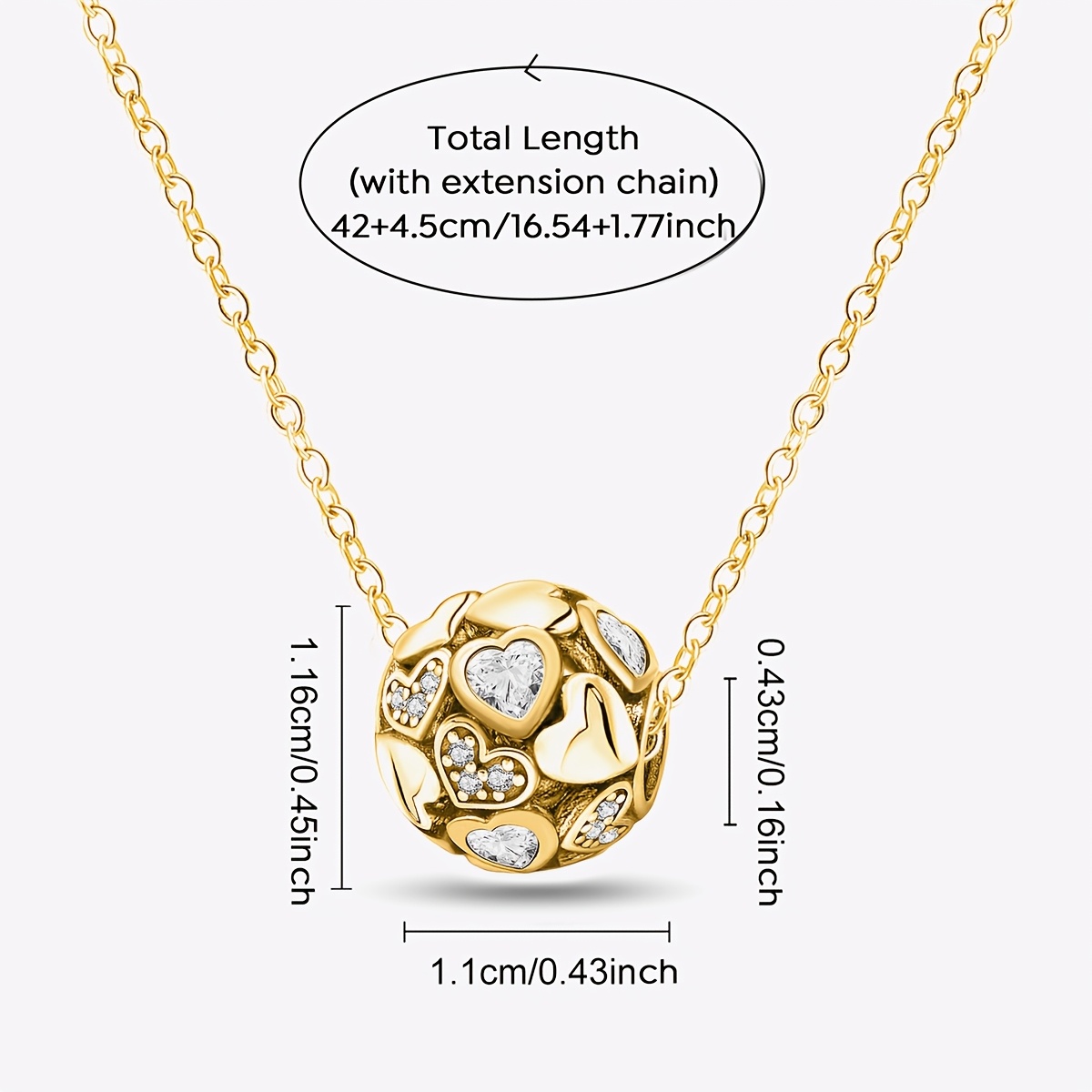 Women's Heart Shape Charm Beads Pendant Necklace, 925 Silver Plated
