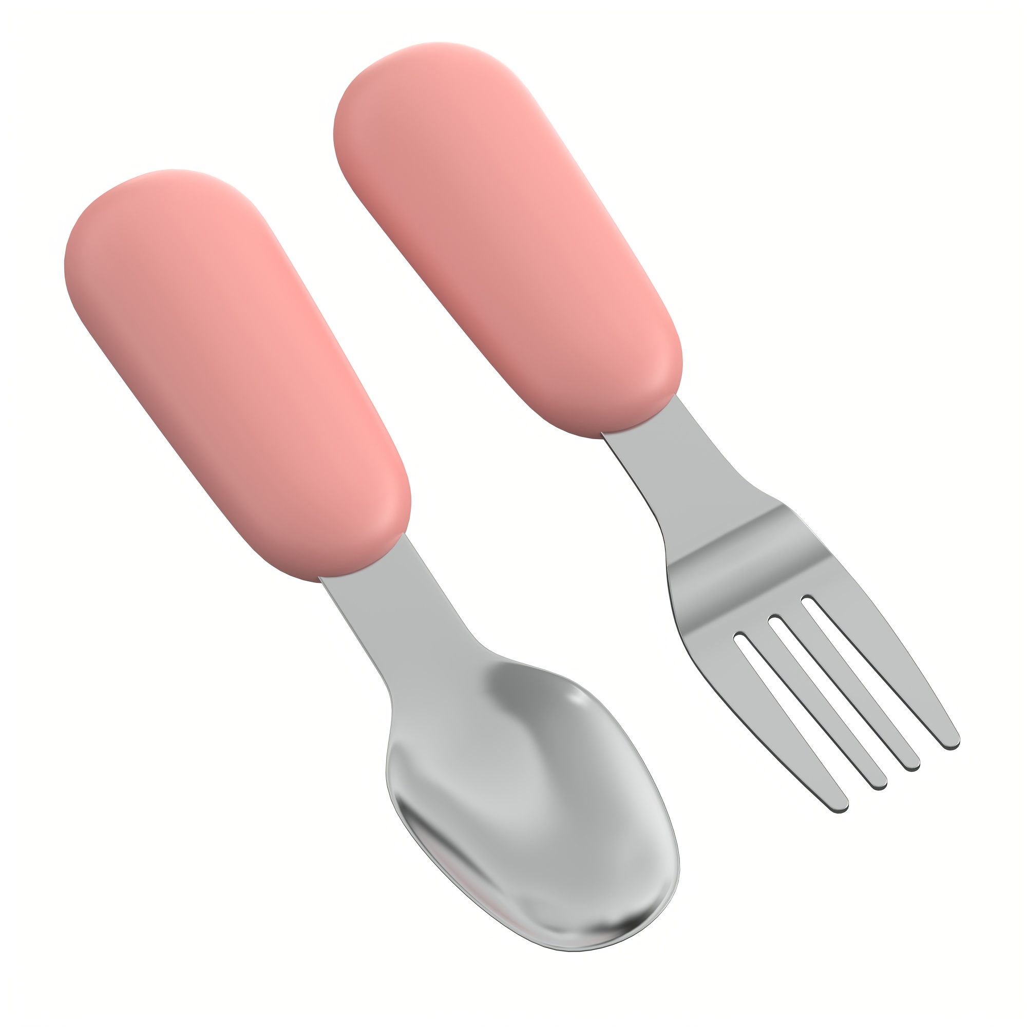 Set of 2 Stainless Steel Baby Forks and Spoons with Silicone Handles for Easy Gripping, Dishwasher Safe
