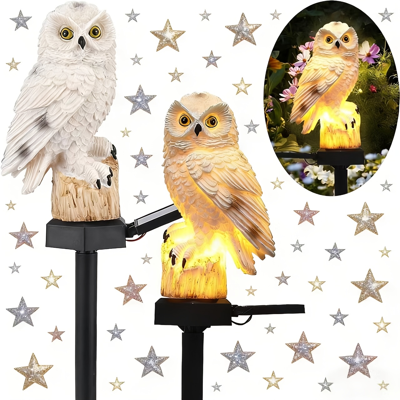 solar owl lawn light cute animal resin ground lamp