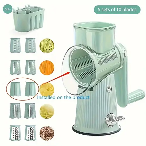 1pc rotary cheese grater cheese grater with handle replaceable stainless blades cheese cheese vegetable slicer easy to clean kitchen gadgets with storage box