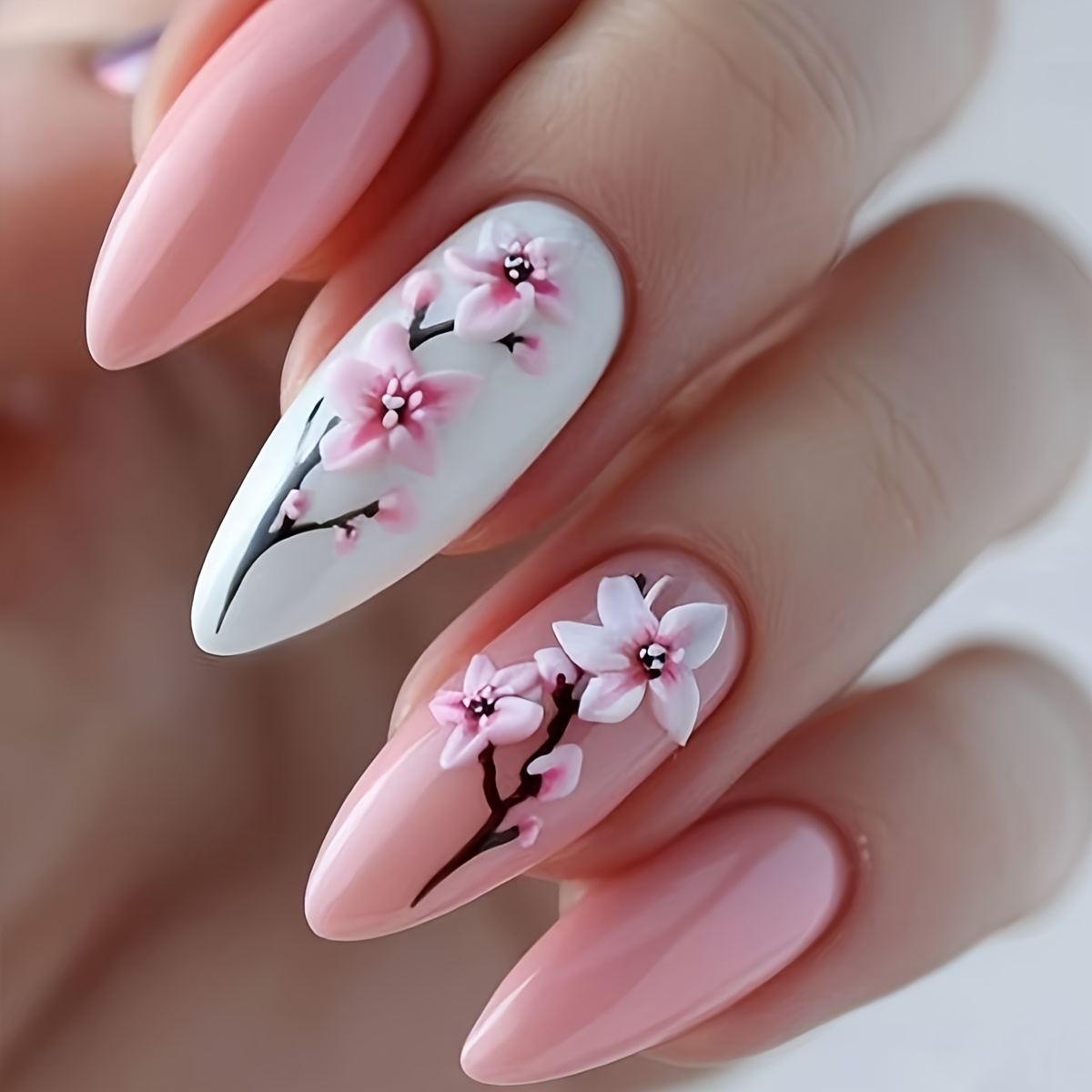 24pcs Vibrant Floral Press-on Nails - Short Shape, With 3d Blooming Designs, Includes Jelly Adhesive & Nail File - Casual Attire