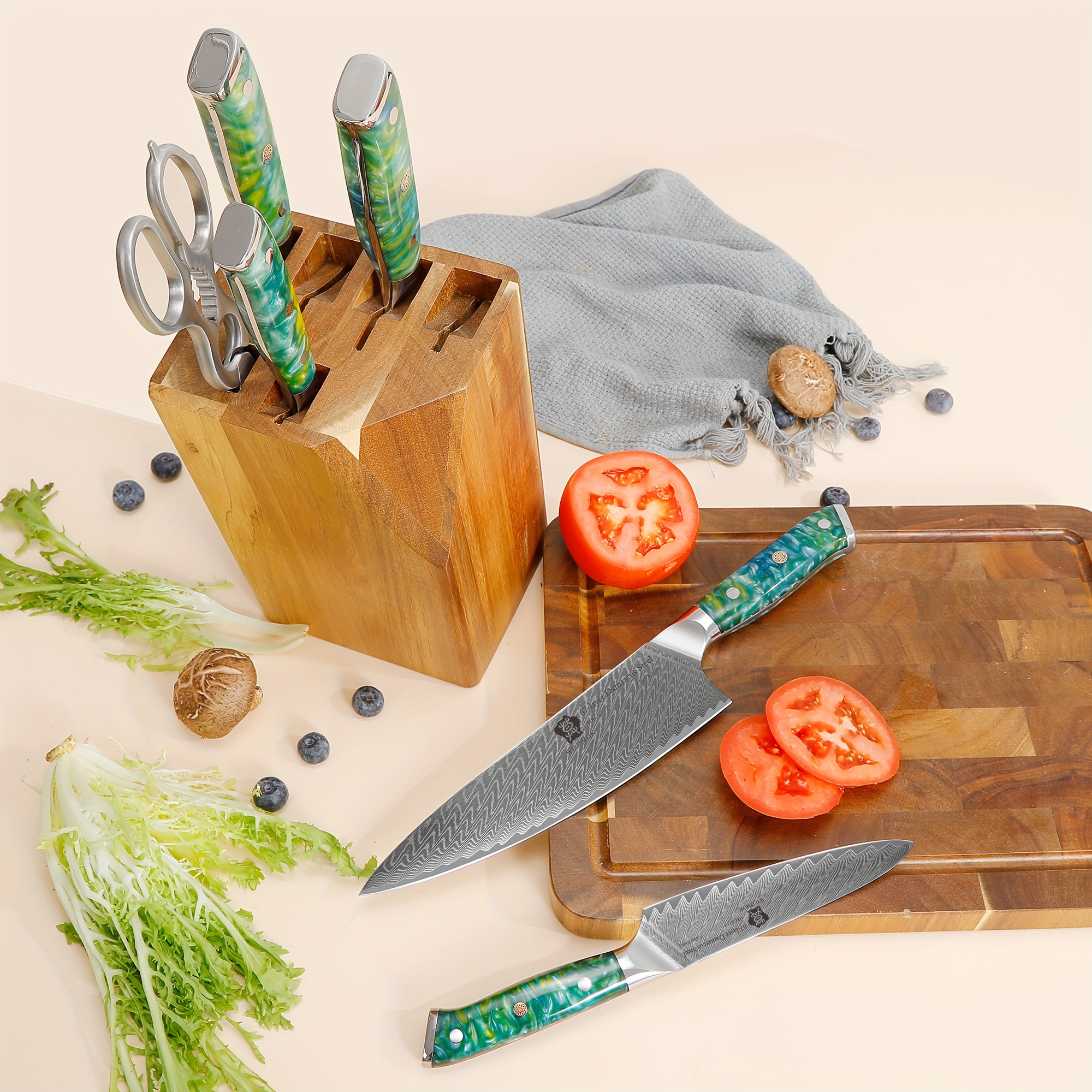 Set Couteaux Cuisine 6 Pièces Wanbasion - Acier Inoxydable, Lames Tranchantes, Bleu - Avec étui