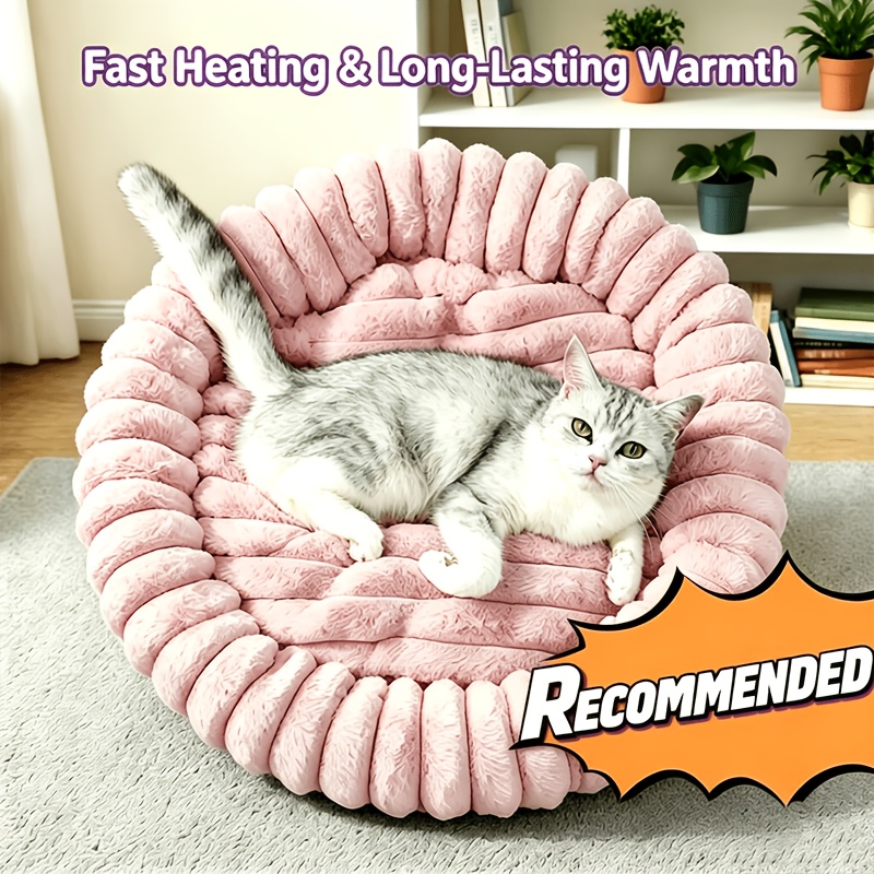 1pc round plush cat bed for indoor cats soft pet bed cushion anti slip bed mat for small to medium dogs kittens machine washable pet sleeping nest for winter Product details 3