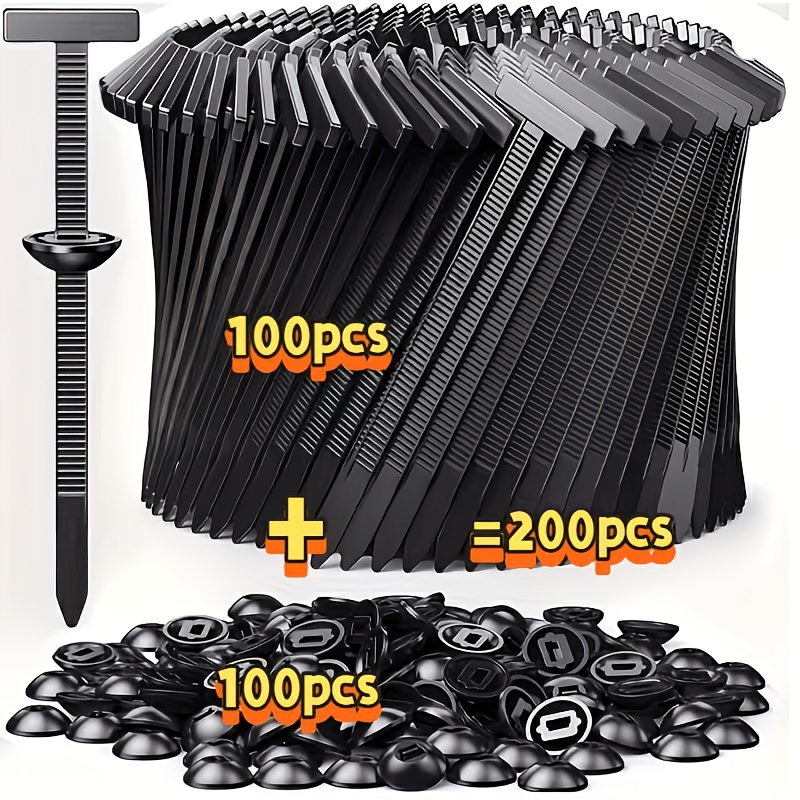TEMU 200/110pcs Heavy-duty Self-locking Cable Ties With Black Plastic Zipper Pulls - Uv Resistant, High-strength Nylon Locking Mechanism - Organizing