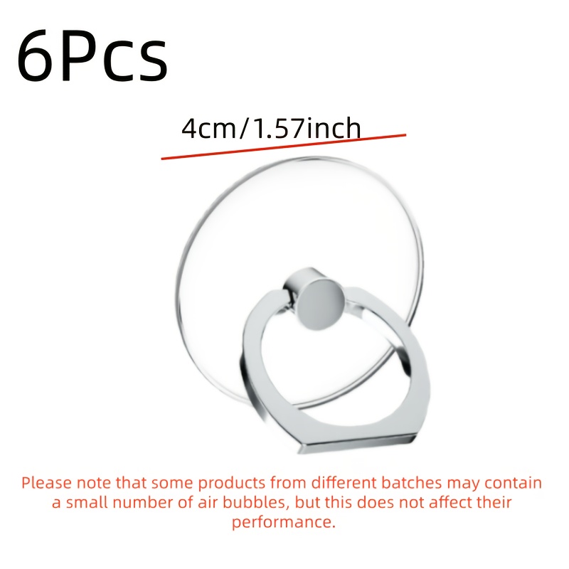 TEMU Lot de 6, Nouveau Support à Anneau Invisible Transparent pour Téléphone | Rotation à 360°, Support à Anneau -Chute | Ajustement Universel pour
