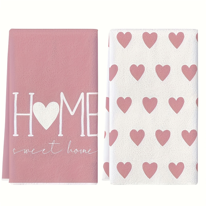 E-shop 2er-Set Küchentücher, Rosa Herzdruck, Faser Moderne Saugfähige Tücher, -Back-Teetuch, Spültuch Schwamm, Handtuch, Teetuch, , Hohe Saugfähigkeit,