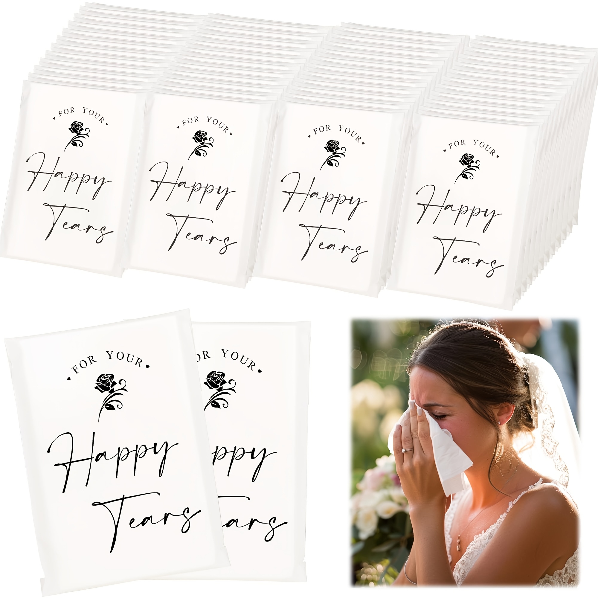 TEMU 48pcs Tissues For Wedding Party, 3-ply Individual Wedding Tissues For Guests, Bridal Party Favor For Bride And Groom Backup Tissues