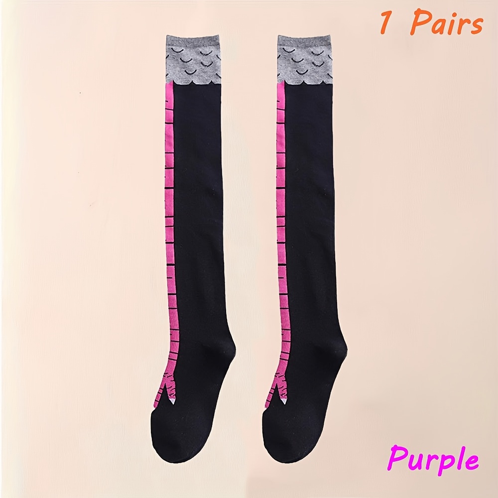 1 Pair Chicken Claw Print Knee-High Socks, 95% Polyester 5% Spandex, Animal Pattern Knit Fabric, Machine Washable, Couple'S Knee-Length Stockings