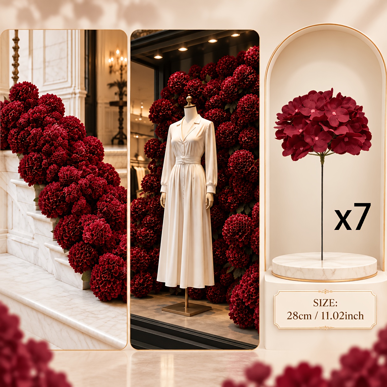 Image of 7pcs Set - Burgundy Artificial With Wire Stems | Suitable For , Home Decor/parties, Mother's Day, Spring, Valentine's Day Artificial Flowers | Maintenance-free, Suitable For