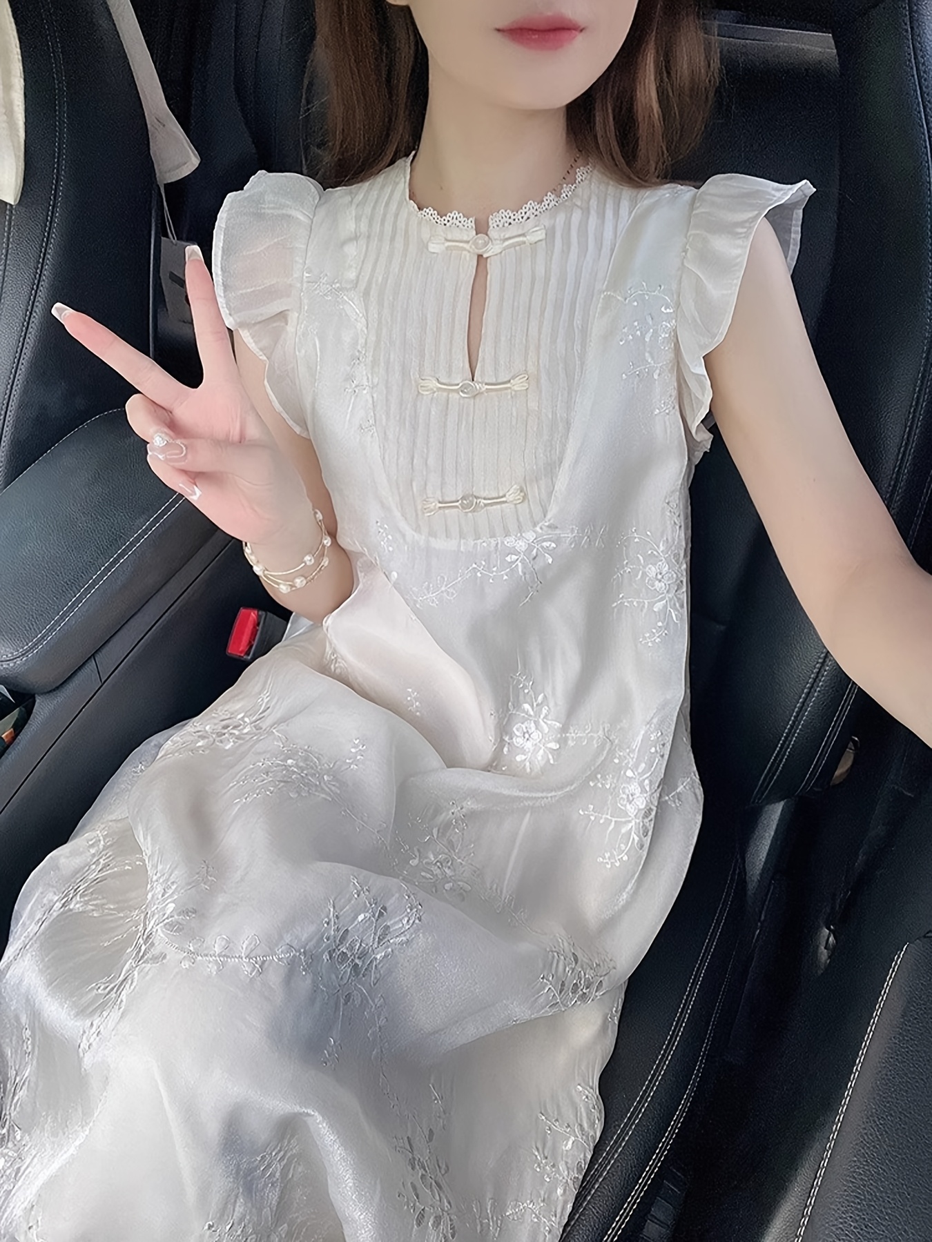 New Chinese-style Heavy-duty Jacquard Embroidered Dress, New Gentle * Long  Dress with Small Flutter Sleeves