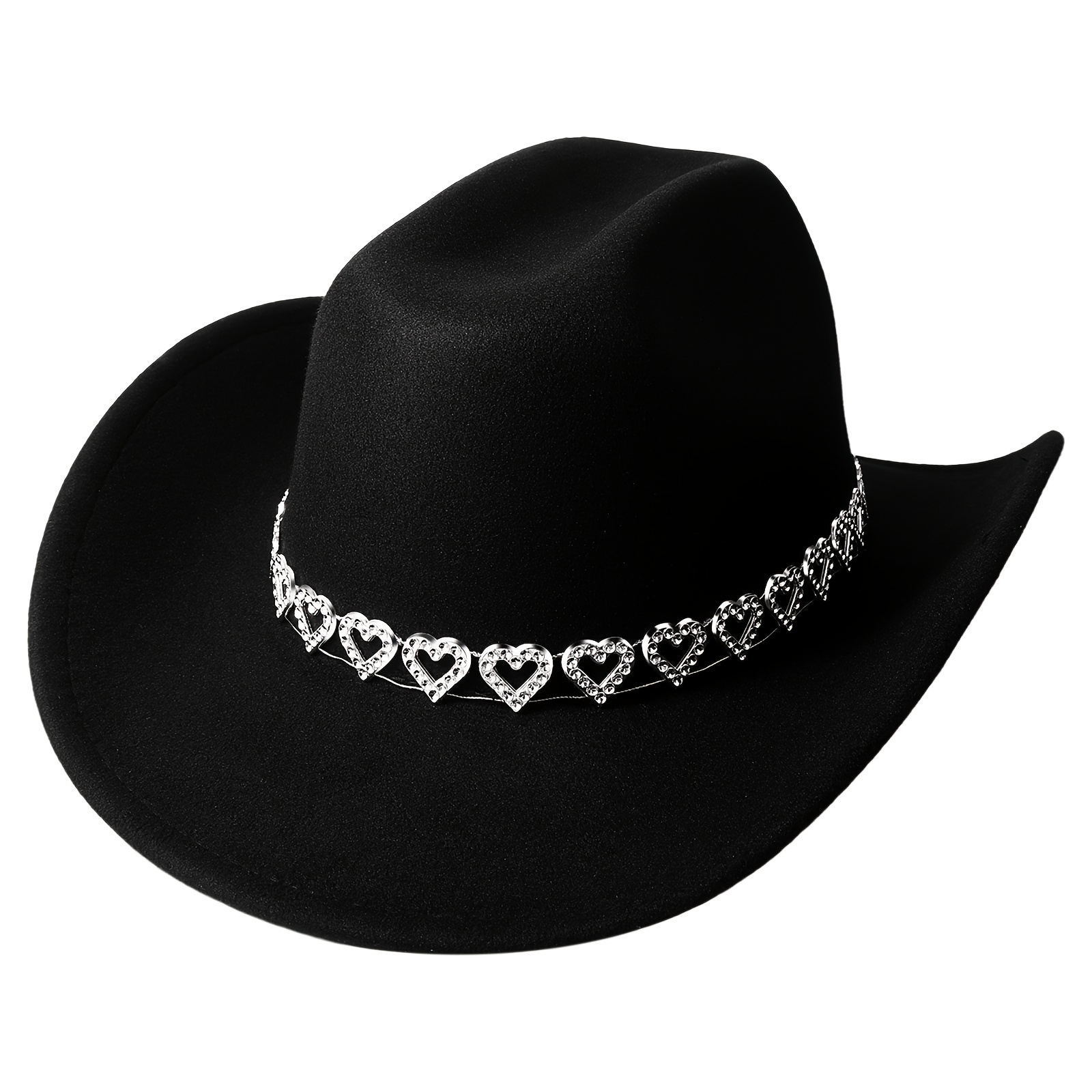 TEMU Elegant And Simple Unisex Cowboy Hat With Glitter Hollow Band, Classic Wide-brimmed Felt Hat, Fedora, For Men And Women, Suitable For Graduation Vacation And Party