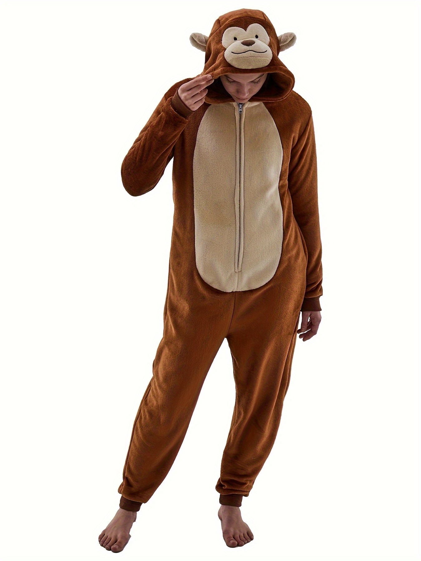 cozy flannel monkey onesie pajamas adult halloween costume Temu