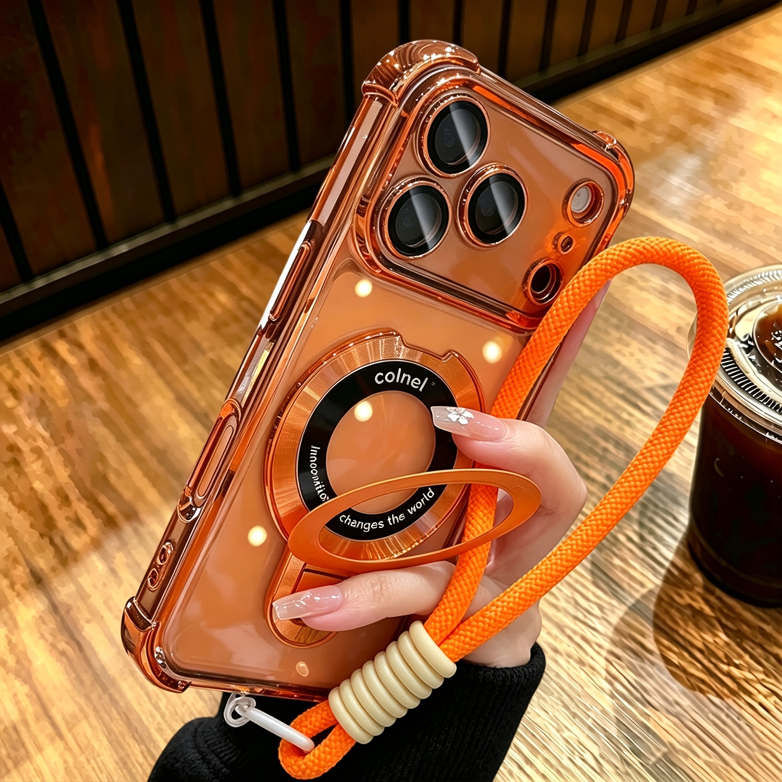 TEMU Phone Case: (1 Case   1 Bracket   1 Lanyard) Luxury Transparent Plating Buffer Impact Bracket Phone Case Compatible With Iphone 18 Pro Max 17 16