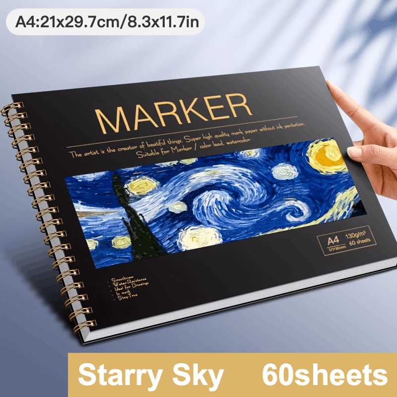 Image of 60 Sheets A4 Marker Pad Sketchbook – 130gsm Heavy Smooth Paper, Spiral Bound, Ideal For Holiday Gifts, Art & Marking