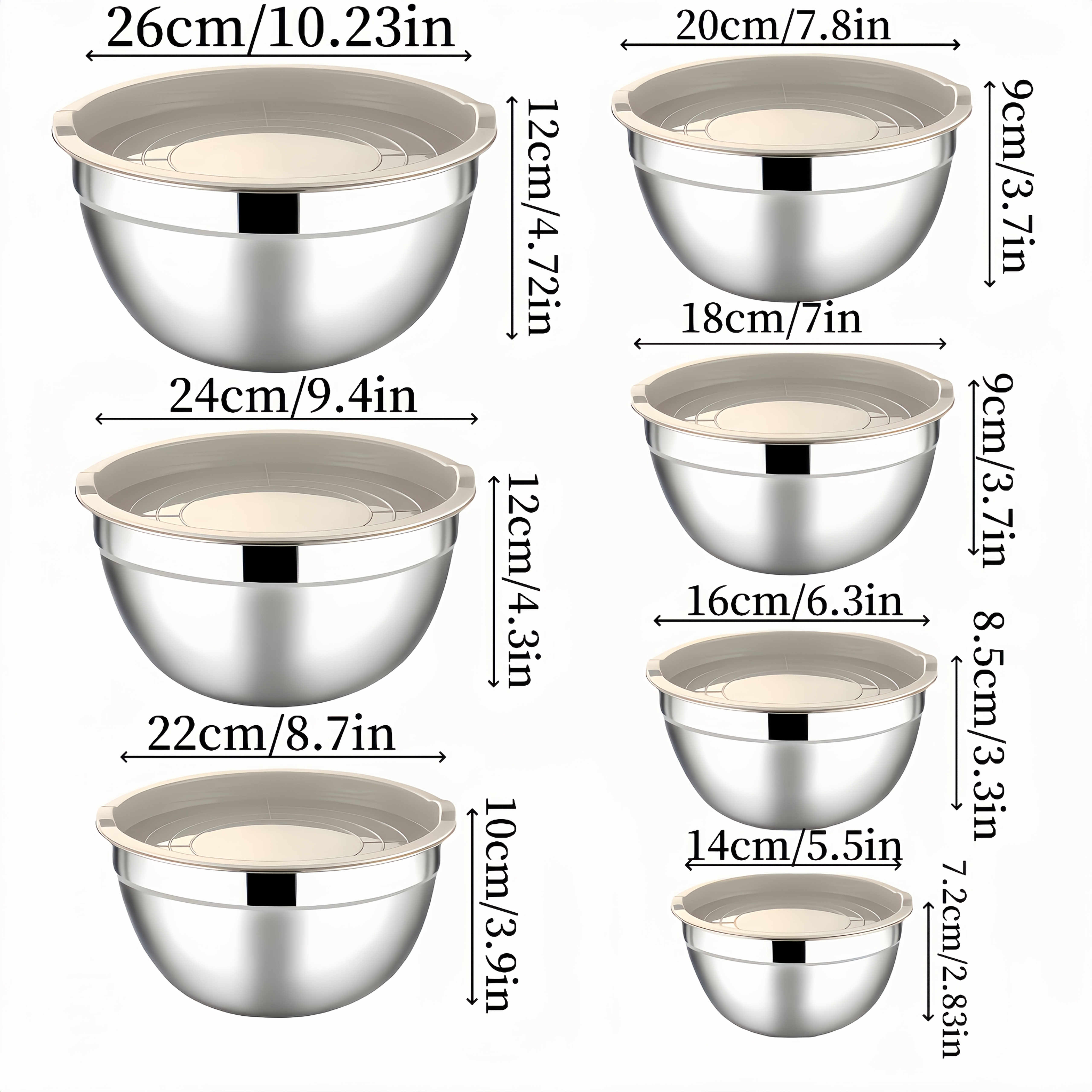 E-shop 7-teiliges Edelstahl-Rührschüssel-Set mit versiegelten Deckeln - 0,5QT/1,5QT/2QT/2,5QT/3,5QT/4QT, ideal zum Mischen, Backen, Kochen, Servieren