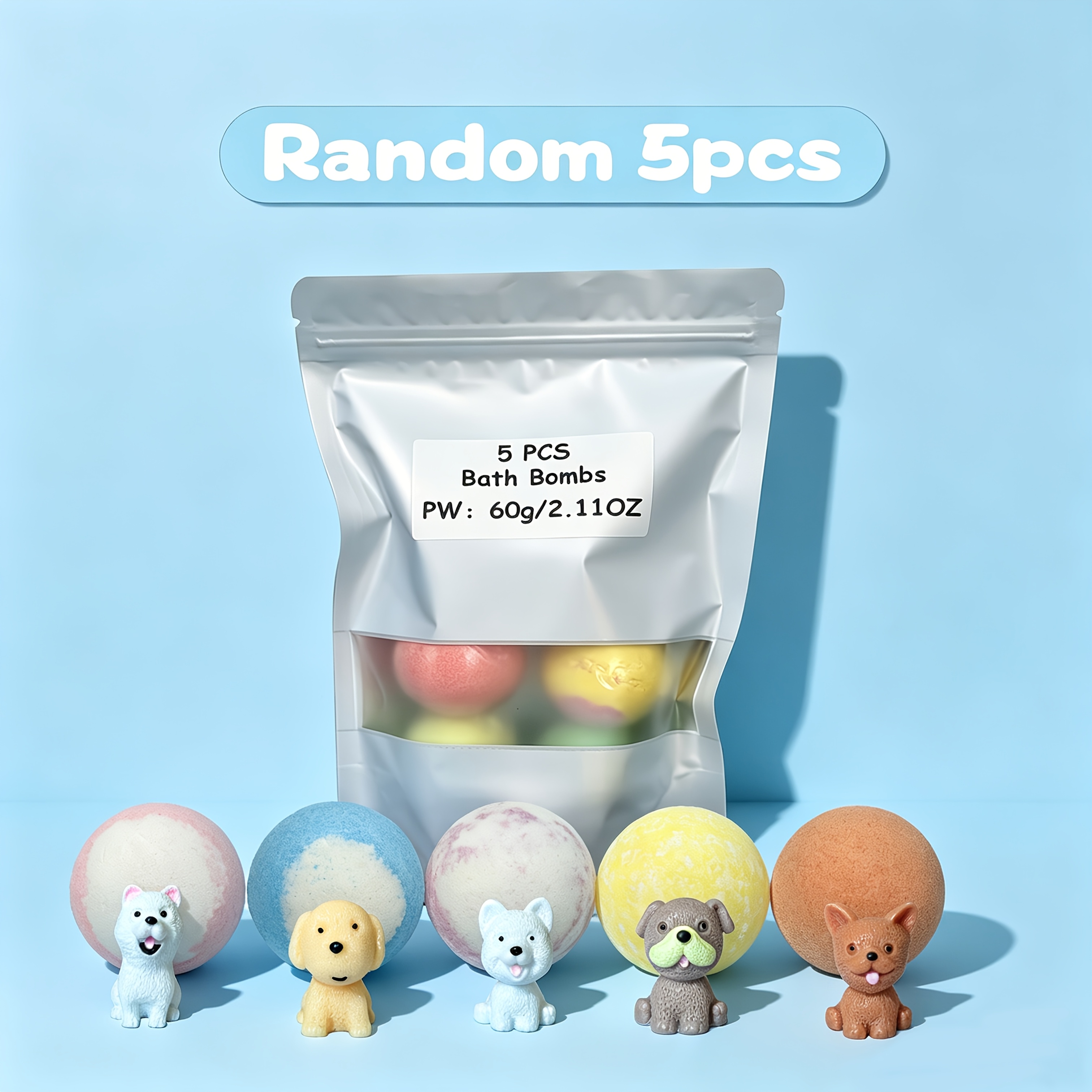 Image of Surprise Bath Gift Bag. A Random Assortment Of 5 Containing 5 Puppy Toy Bubble (60g Each), With Cute Little