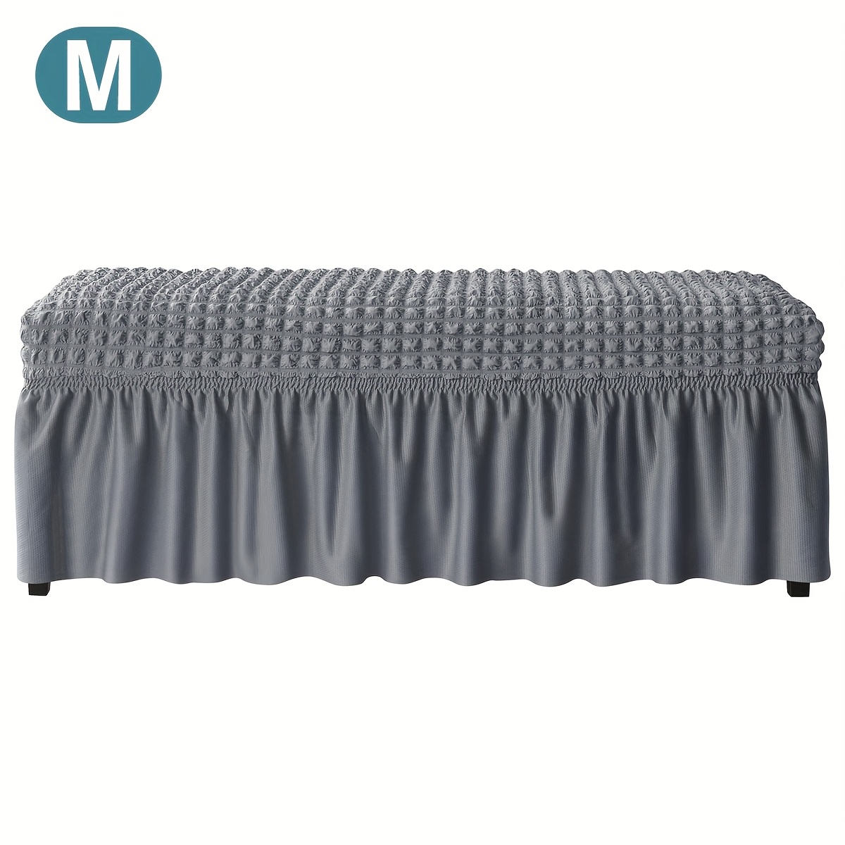 Image of 1pc Stretch Bubble Yarn Skirt Style Long Bench Cover Waffle Bubble Check Bench Cover
