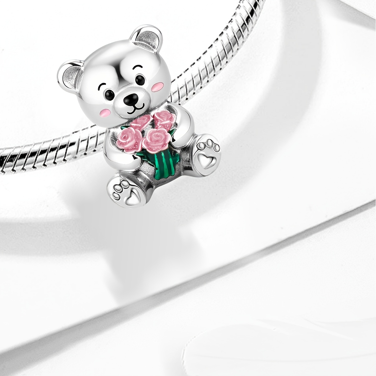 Women's 925 Silver Plated Bouquet and Bear Pendant