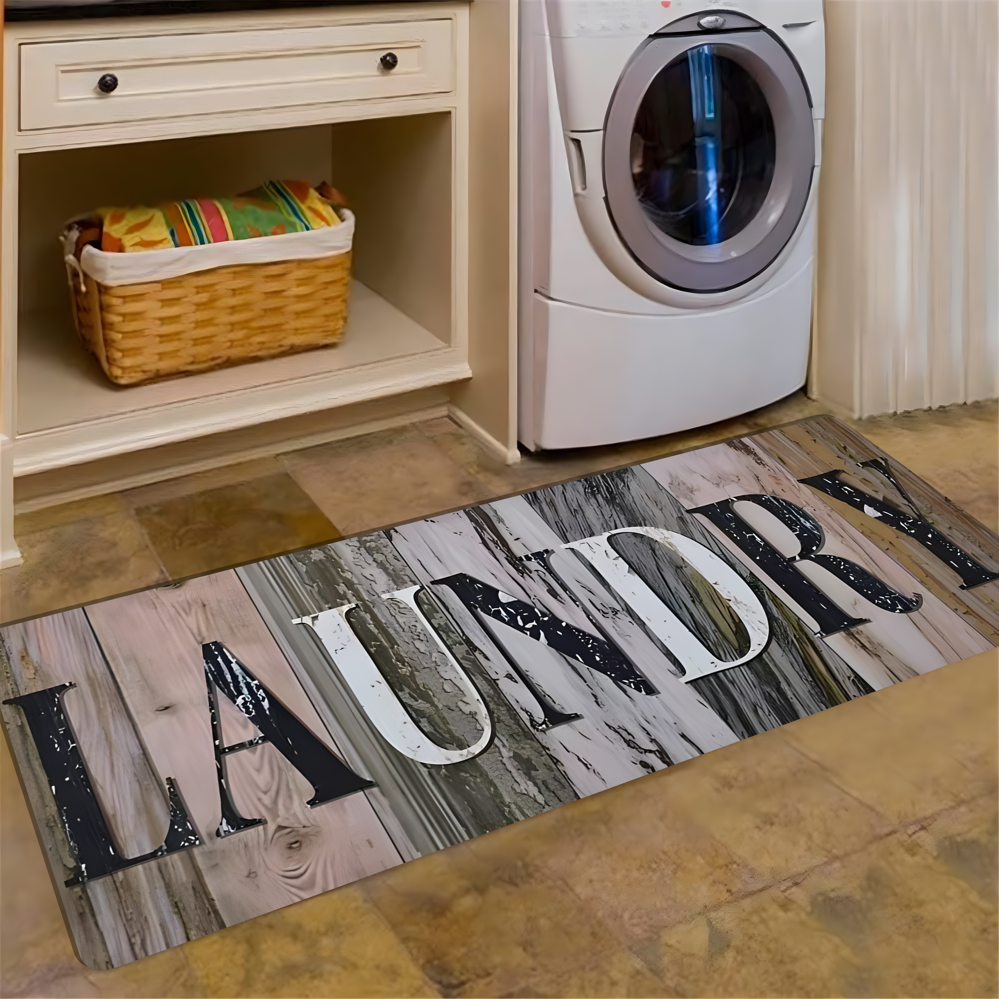 

Premium Velvet Laundry Room Rug, Non-slip Waterproof Letter Pattern Floor Mat, Comfort Flannel Carpet, Machine Washable No Fade, Ideal For Bathroom, Kitchen, Home Decor - Polyester, Farmhouse Style