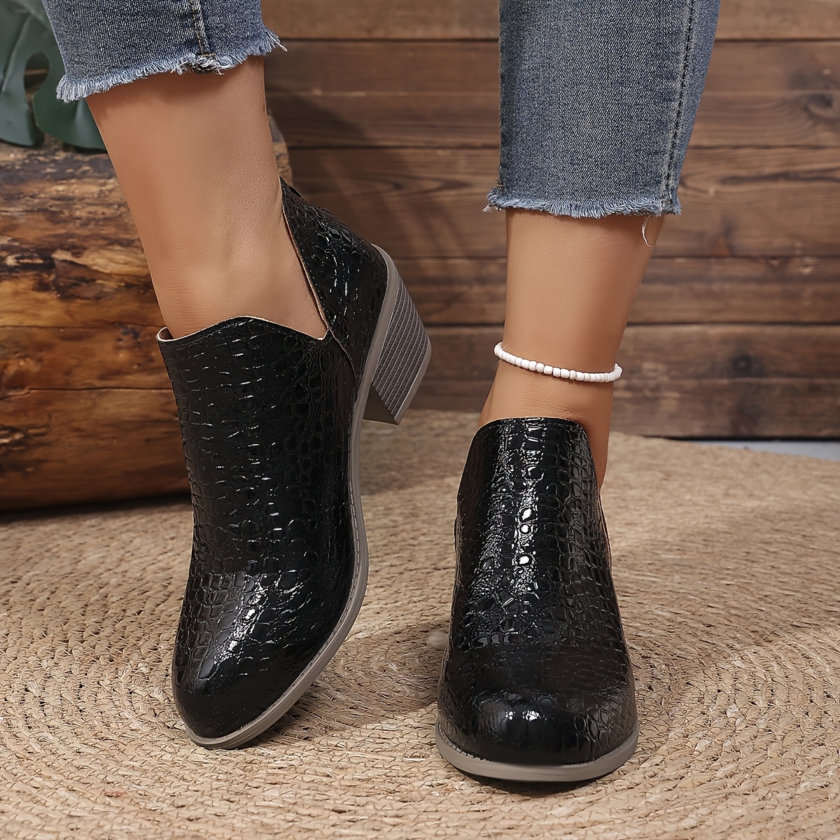 womens ankle boots round toe comfortable low heel dress