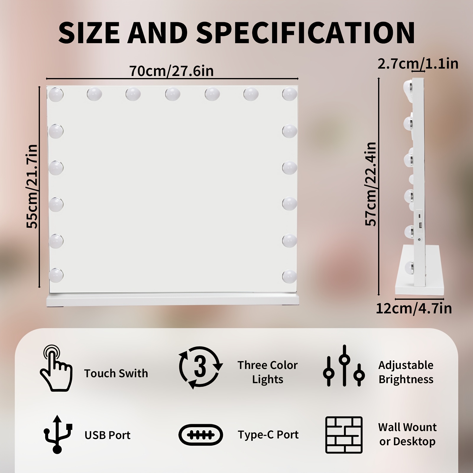 Kosmetikspiegel Mit 17 Led Spiegelleuchten, Usb Betriebener Make-up Tischspiegel Mit Touch Steuerung