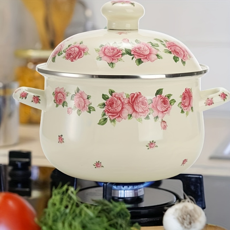 enamel   with lid 20cm vintage floral pattern cooking pot with handles soup stew   compatible with induction and gas stoves details 2