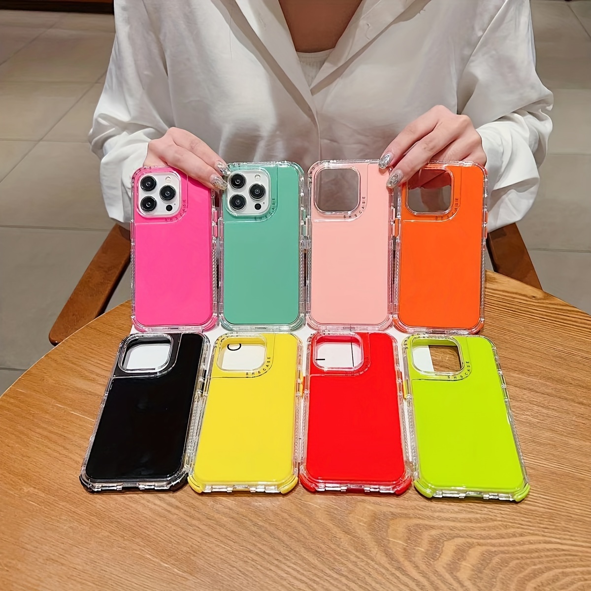 

Silicone Shockproof Phone Case Compatible With 11 12 13 14 15 Pro Max Plus, Creative Solid Color 3-in-1 Full Coverage Protection Cover