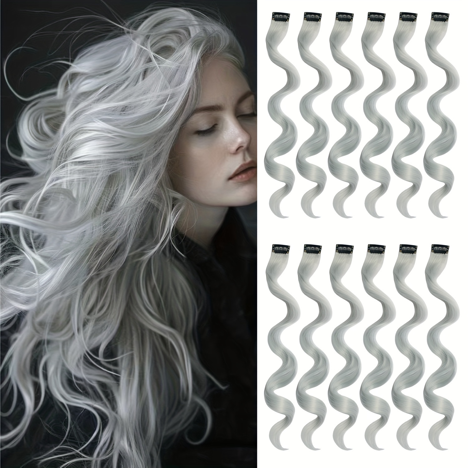 

Yongyi 12pcs Silvery Curly -in Hair Extensions For Women - 20 Synthetic, & Hairpieces - For Christmas, New , Halloween, & Use