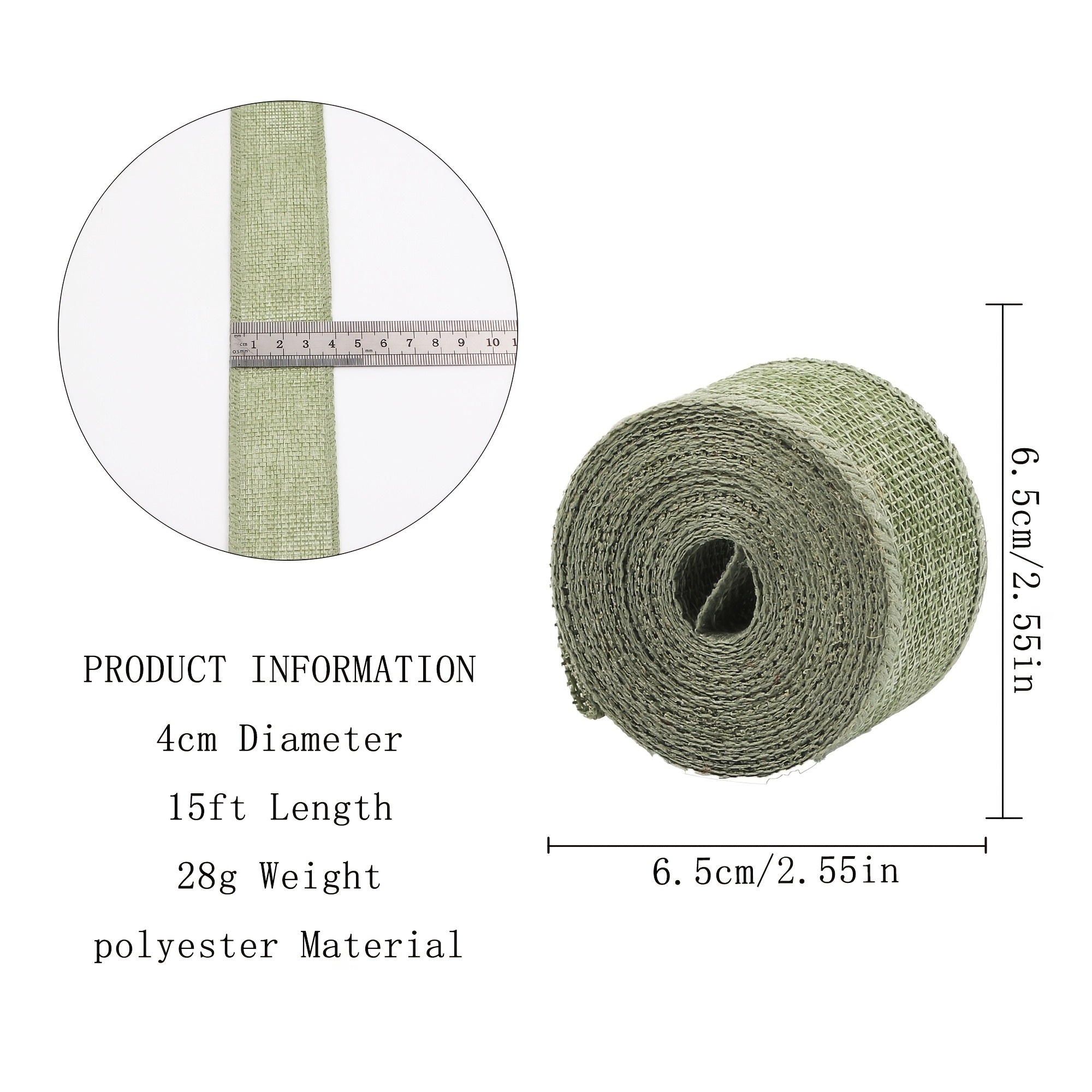 TEMU Rouleau de toile de jute tissée à en fibre de avec filet tissé vert de 4 cm, décoration de mariage, artisanat , décoration florale , tissu de