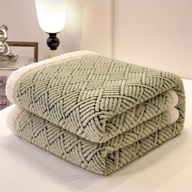 1pc of luxurious jacquard velvet blanket double layer thick insulation soft comfortable beige friendly suitable for autumn and winter suitable for bedroom living room sofa use machine washable pillowcase not included cozy Product details 1