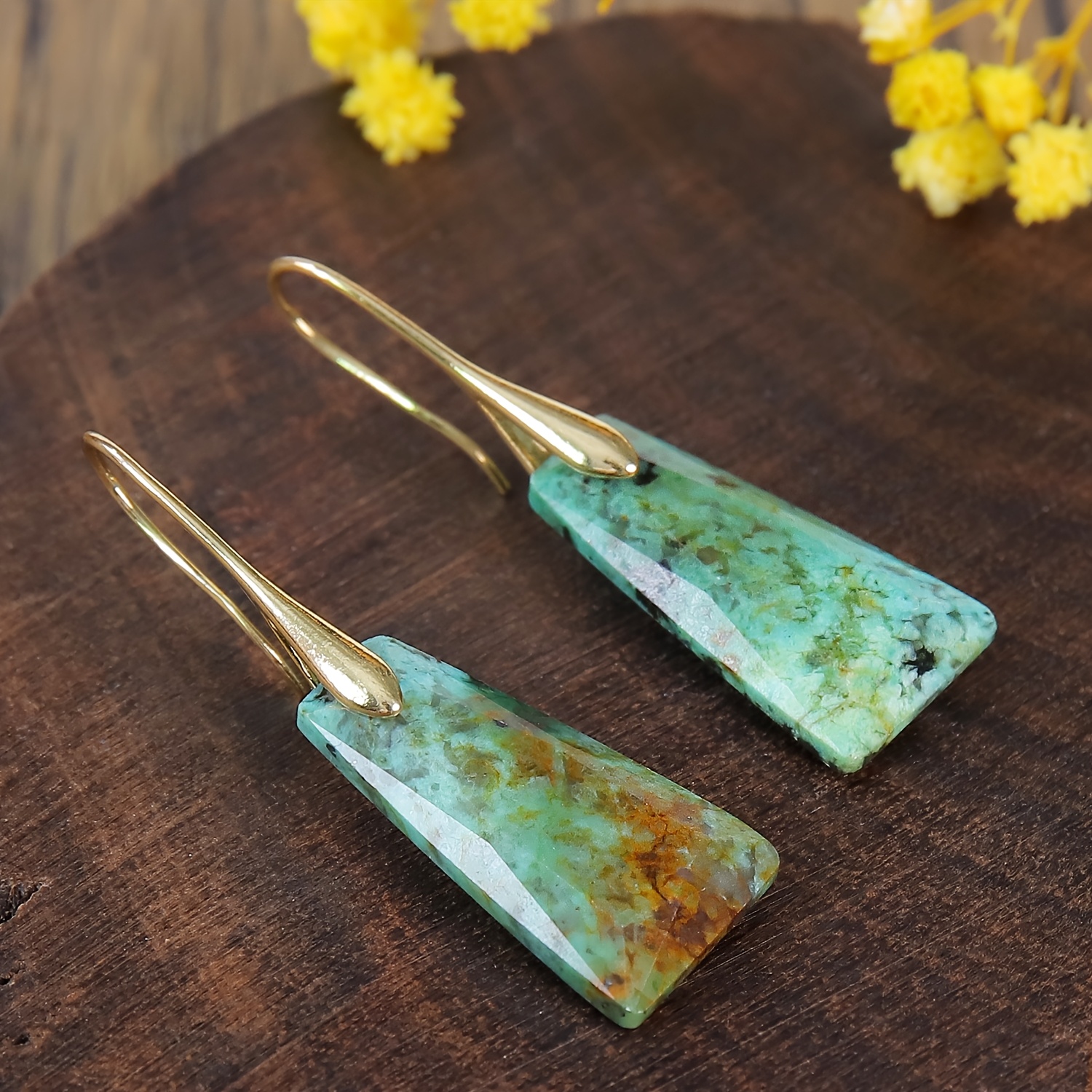 TEMU Green African Turquoise Earrings, Symbolizing Wealth And . Trapezoidal, Fashionable Women's Earrings Are Suitable For Parties And Everyday Wear.