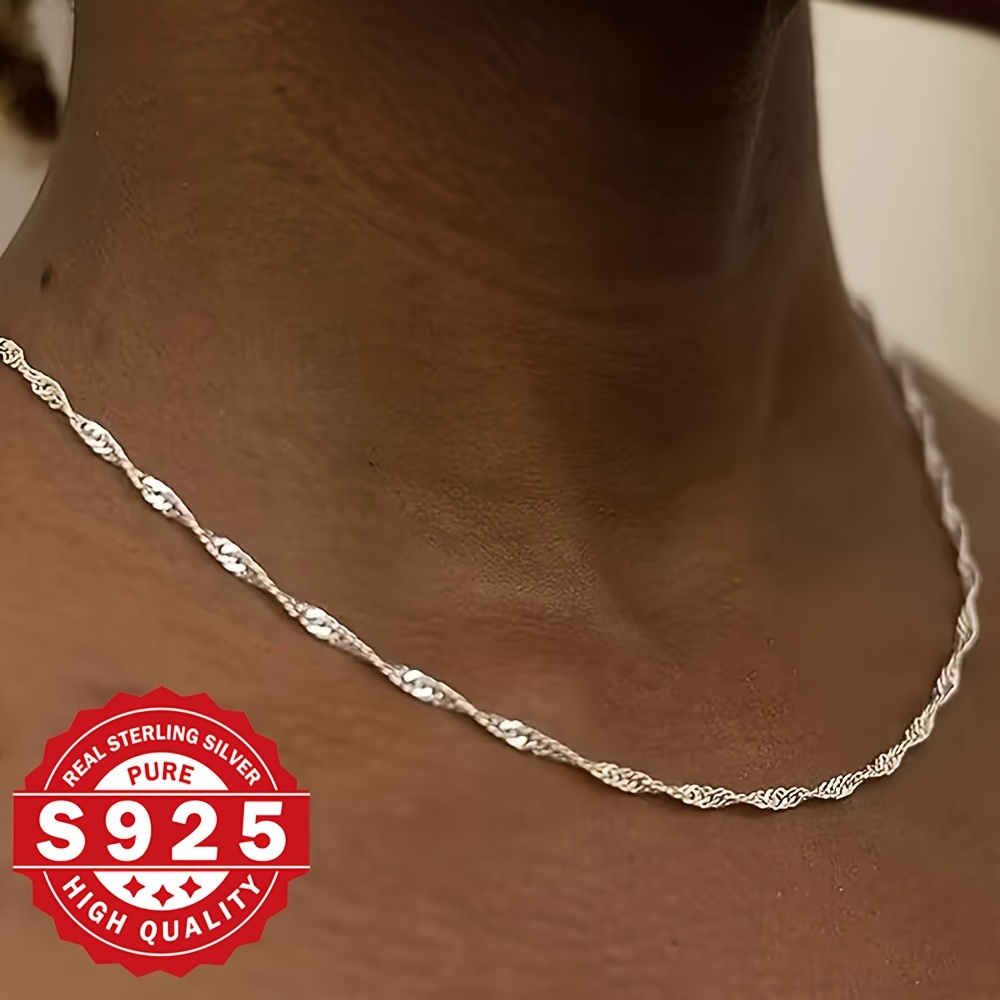 

A Women's Large Wave Necklace Made Of S925 Sterling Silver, In Silver-white, Simple And Stylish, Suitable For Wear, With A Low Allergy Single Layer Weighing 1.93g And A Double Layer Weighing 3.41g.