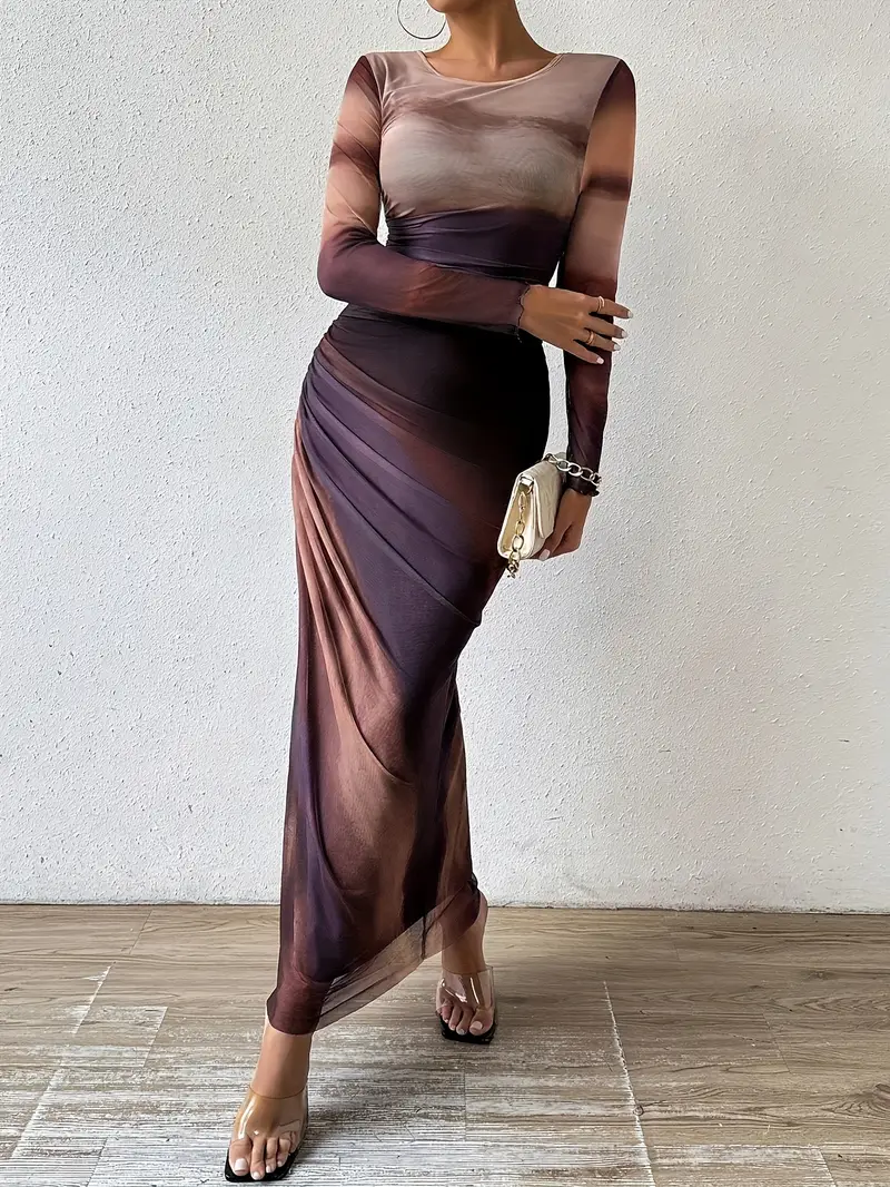 long sleeve ombre bodycon dress Long Sleeve Ombre Dress