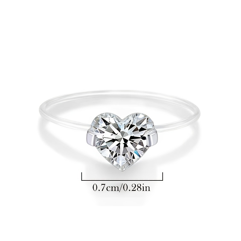 E-shop 1 Ring, Sterlingsilber, hypoallergen, herzförmiger Fischlinien-Synthetik-Zirkonia, kubischer Synthetik-Zirkonia, Damenring mit einem schlichten,