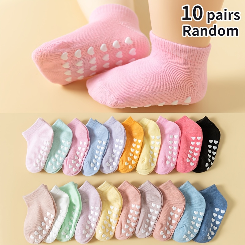 Random 5-pair/random 10-pair Heart-patterned Dot- Boat Socks For Girls, Spring/summer