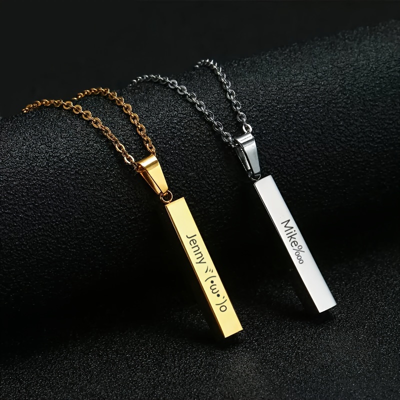 

Personalized Customized Bar Pendant Necklace With Name Free Engraved For Women Men Holiday Christmas Party Gifts Titanium Steel Jewelry Valentine's Day Gifts