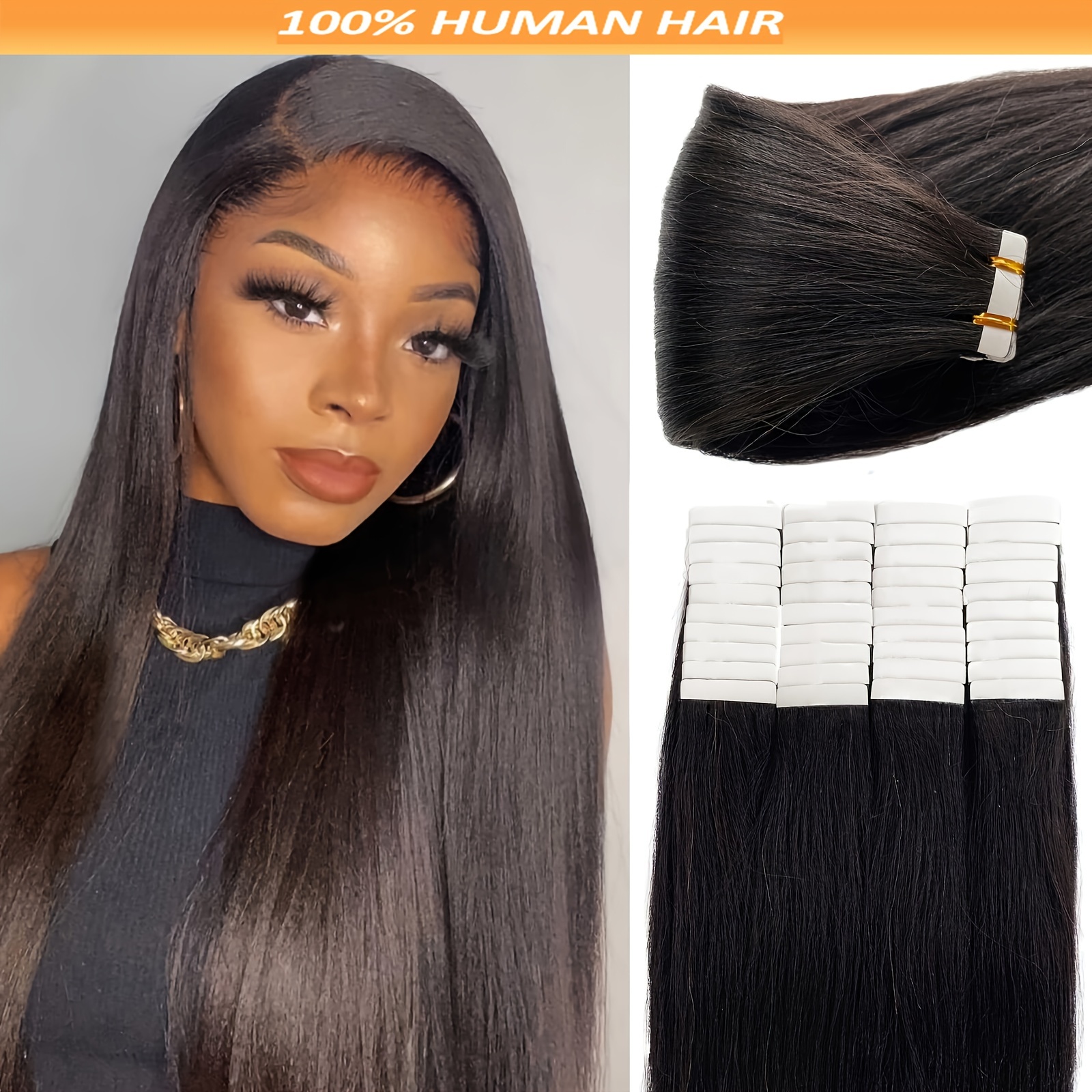 

Tape-in Hair Extensions For Women - 100% Real Brazilian Human Hair, Seamless Skin Weft, Silky Smooth, Thick Ends, No , 16-26 Inch - Suitable For All