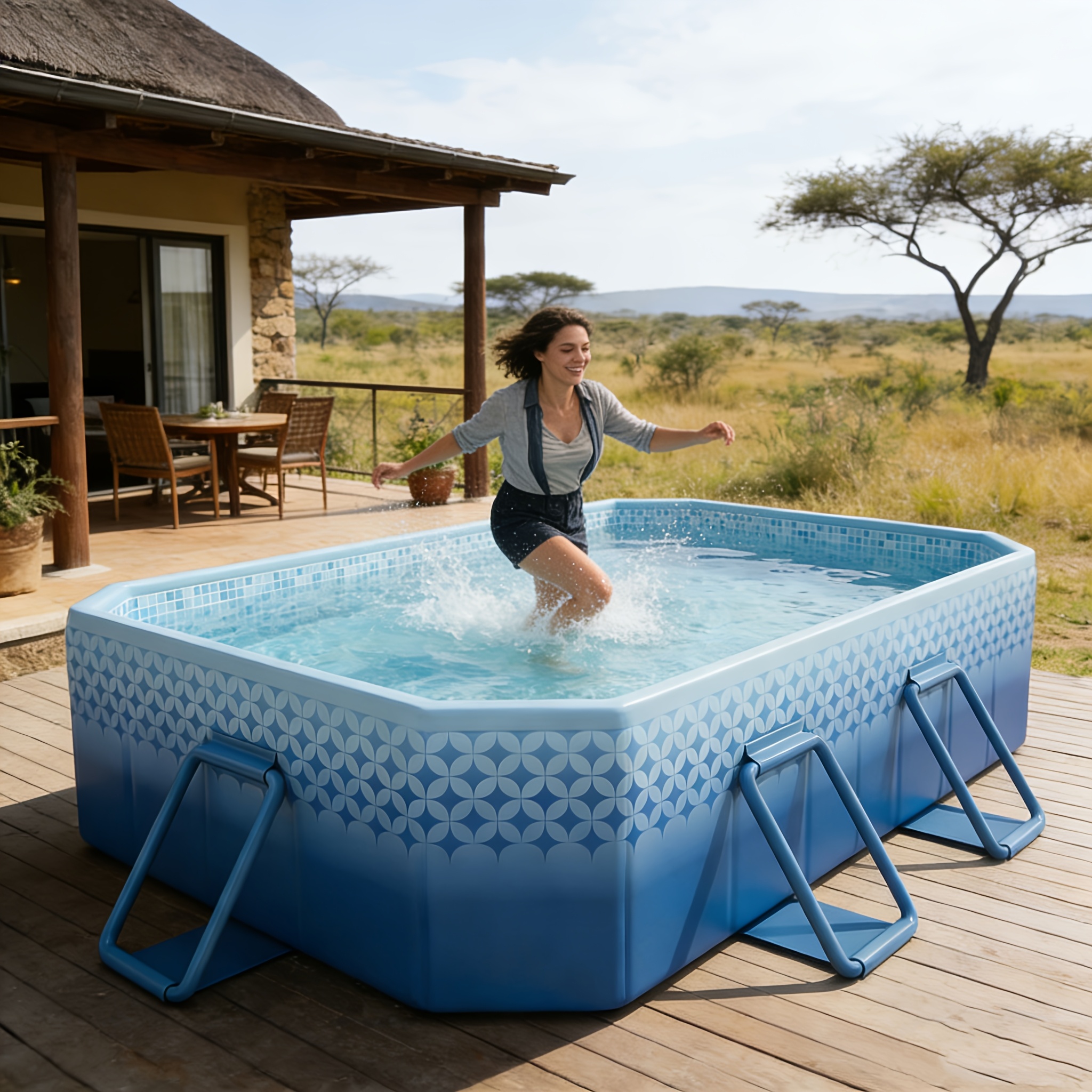 Large Capacity Adult Pool, Sturdy Non-Inflatable Frame Pool for Outdoor Parties