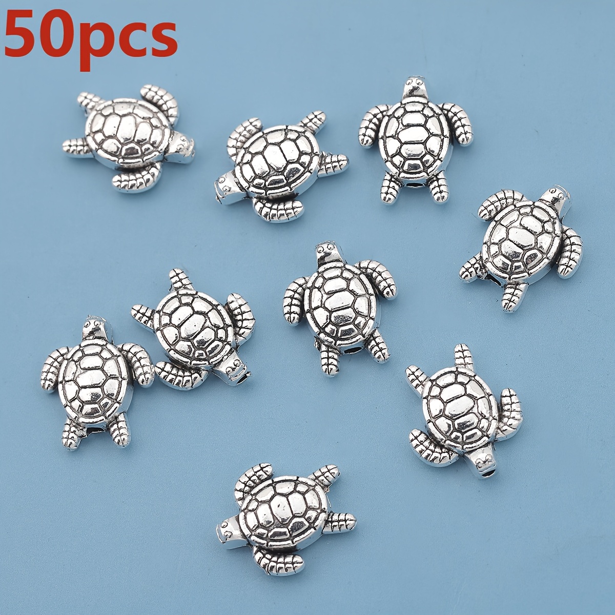E-shop 100 Stk./50 Stk. 8 mm Marineleben Kleine Loch Spacer Perlen Schildkrötenform Lose Spacer Perlen Muster Perforierte Lose Perlen Dekorative Perlen