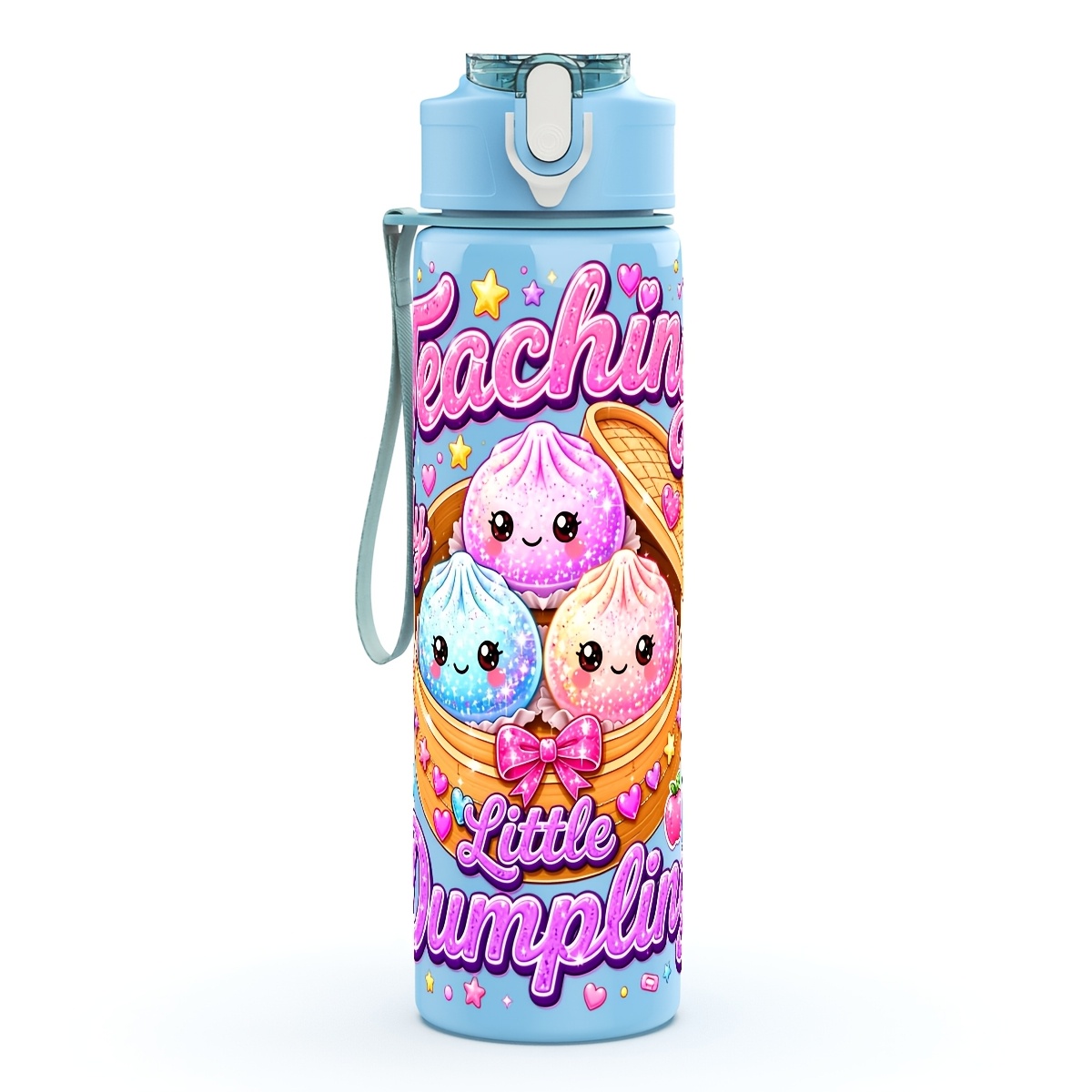 TEMU 1pc Plastic Water Bottle, Study Theme Dumplings Squad-themed Printing, Leakproof, Easy To Clean, Portable, Safe To Drink