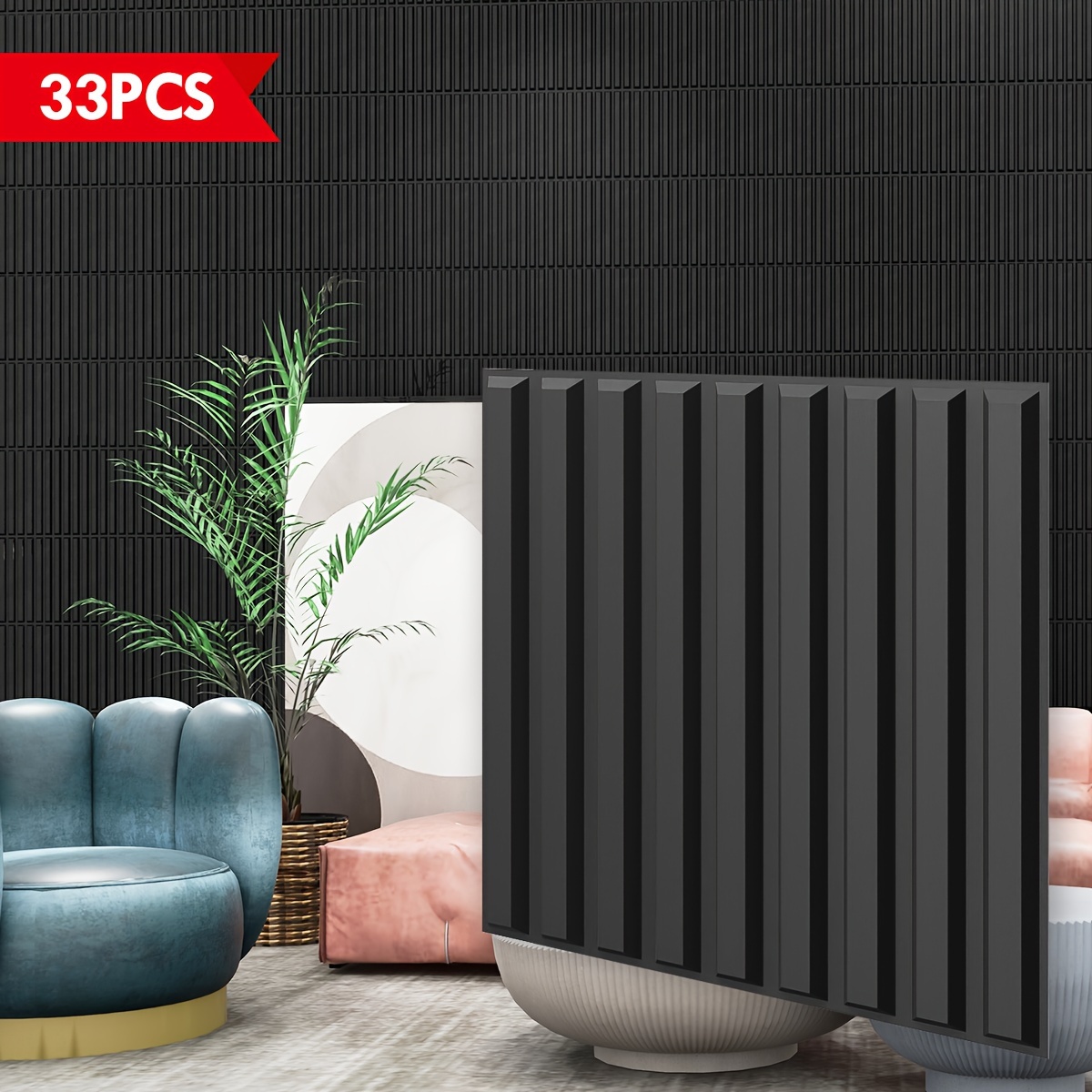 

33pcs Pvc Wall Panels Set, Slat Design, 11.8"x11.8", Covers 32 Sq. Ft. - Ideal For Living Room, Bedroom, Tv Walls & Kitchen Decor