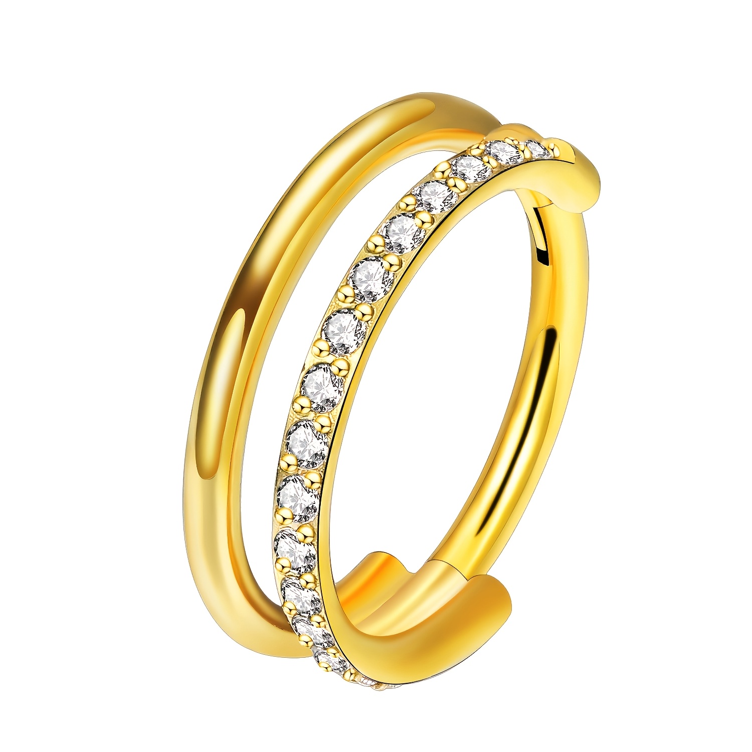 1pc 16g 316l Stainless Steel Cubic Synthetic Zirconia Nasal Septum Ring, Silvery-golden, 1.2*8/10mm, Earring, Ear Cartilage Ring, Hinged Piercing Jewelry.
