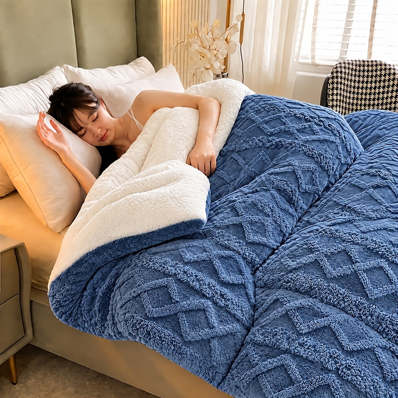 TEMU Luxury Thickened Warm Comforter Set - 1pc, 100% Microfiber Filling, Skin-friendly & Breathable, High-quality Polyester Fabric, Universal For