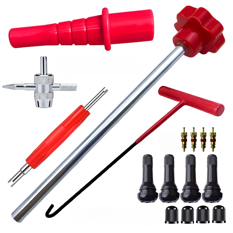 TEMU Car Tire Valve Stem Tool Set, Includes 4 Tr413 Valve Cores And A Valve Tool, For Fast Replacement Of Leaking Valve Stems On Cars, Trucks, And