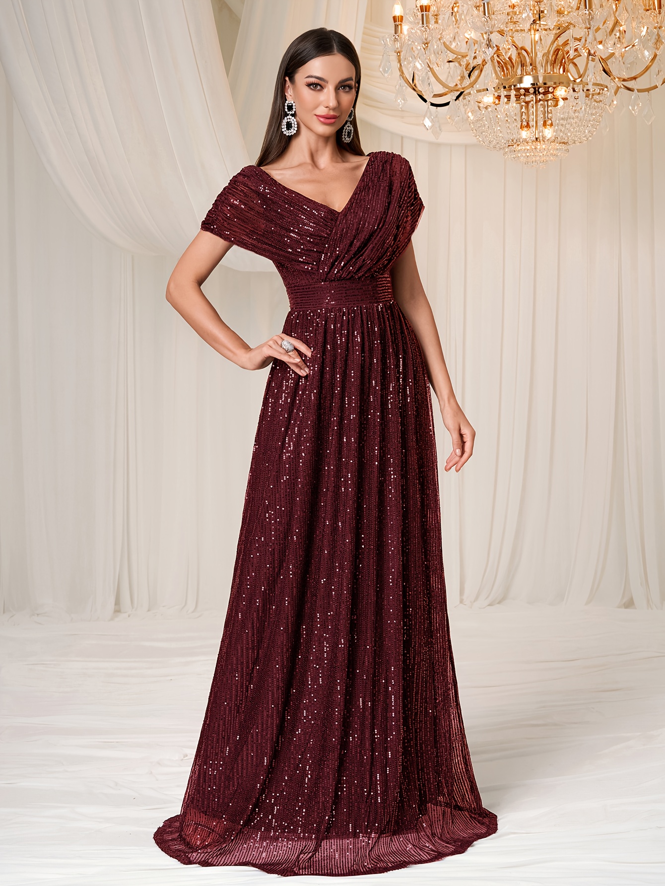 chinese dress ladies Luxury Mermaid Straps Long Sleeve Silver Sparkly Long Prom Dresses Eve –  SELINADRESS main image 1