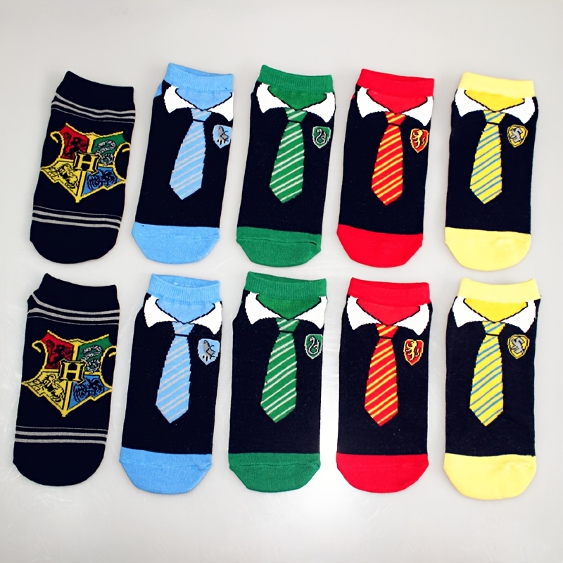 TEMU 5 Pairs Unisex Harry Potter College Badge Necktie Print Short Socks, Fun Anime Cosplay Daily Shallow Mouth Boat Socks