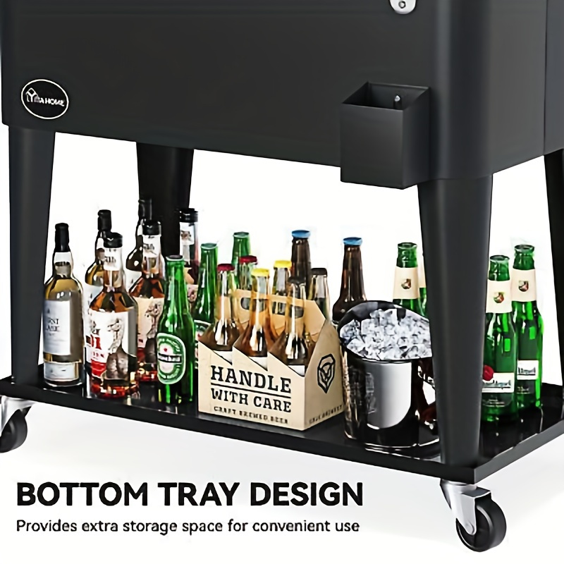Yarsca Cooler Cart with Bottle Opener Drainage, Portable Patio Cooler on Wheels, Outdoor Beverage Cart Ice Chest Cart, Black