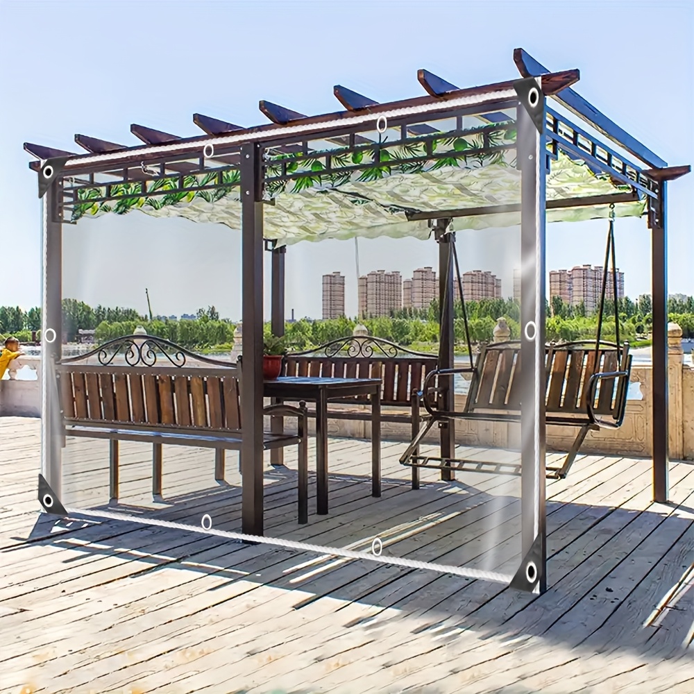 TEMU 1pc Thickened Pvc Transparent Waterproof Tarp, Includes Windproof Cloth And Sealing Ring, Windproof Rainproof Dustproof Snowproof, Suitable For