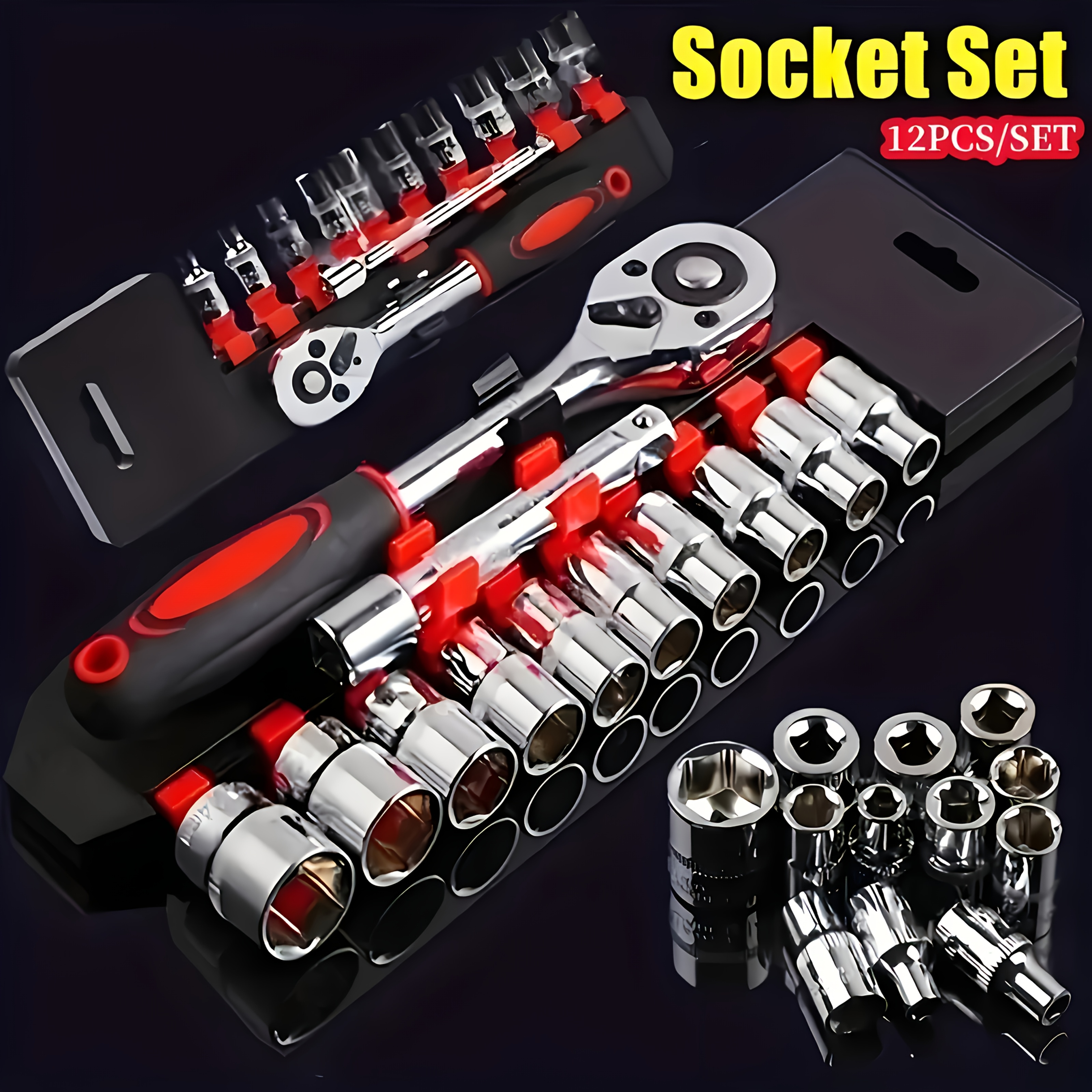 12pcs Ratchet Wrench Set | 1/4" And 1/2" Sizes, Auto Repair Essential Tool