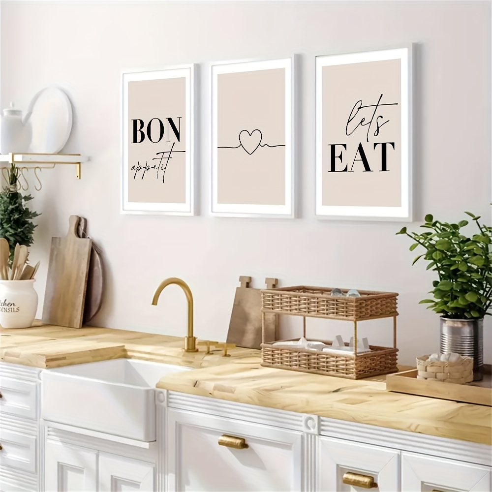 TEMU 3er-Set Ungerahmte Buon & Lass Uns Essen Zitate Leinwanddruck Moderner Minimalistischer Wandkunstposter für Küche, Esszimmer, Studentenwohnheim,